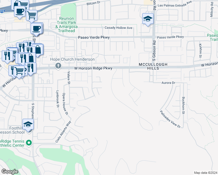 map of restaurants, bars, coffee shops, grocery stores, and more near Westridge Drive in Henderson