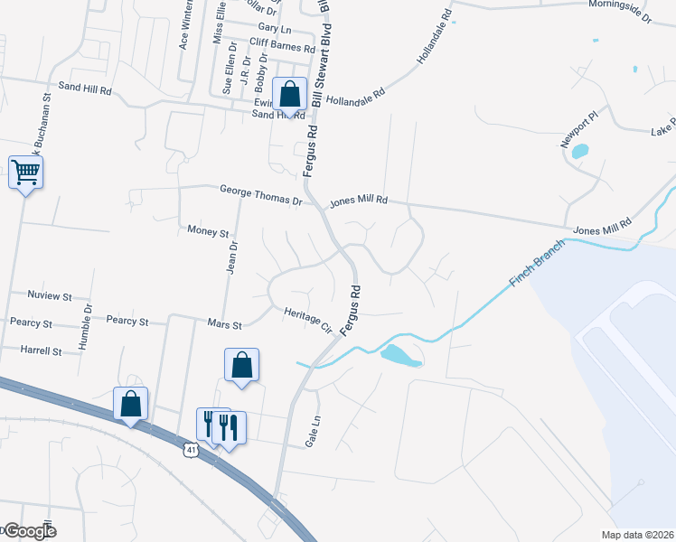 map of restaurants, bars, coffee shops, grocery stores, and more near 108 Natchez Court South in La Vergne