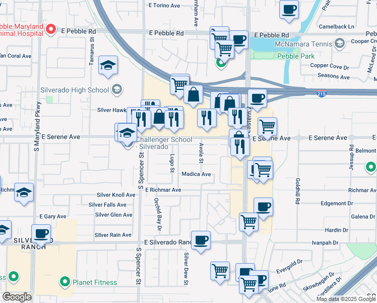 map of restaurants, bars, coffee shops, grocery stores, and more near 2094 Lipari Court in Las Vegas