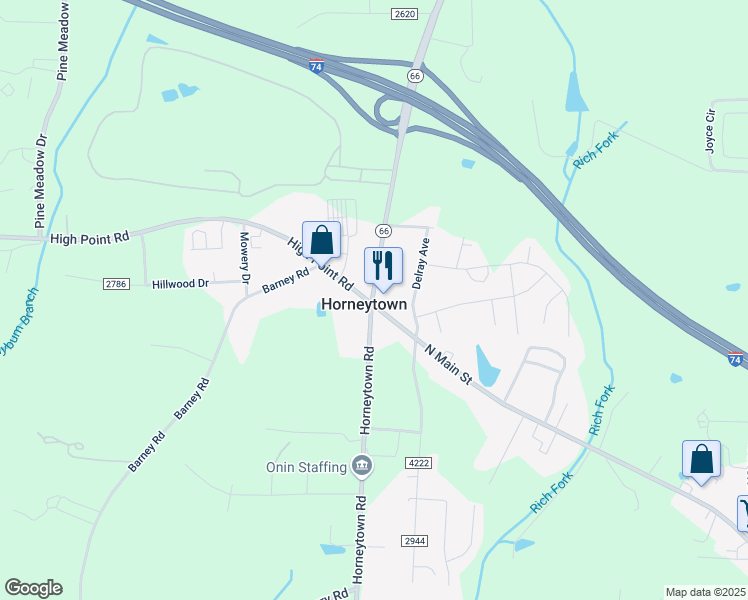 map of restaurants, bars, coffee shops, grocery stores, and more near 5280 High Point Road in High Point