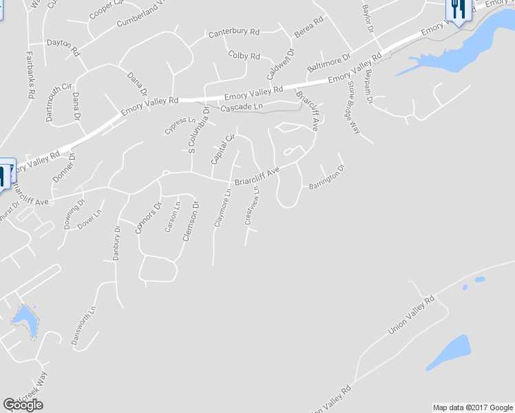 map of restaurants, bars, coffee shops, grocery stores, and more near 105 Crestview Lane in Oak Ridge
