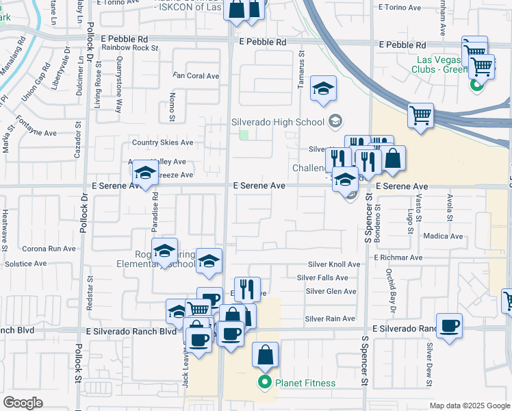 map of restaurants, bars, coffee shops, grocery stores, and more near 1316 Eagle Meadow Court in Las Vegas