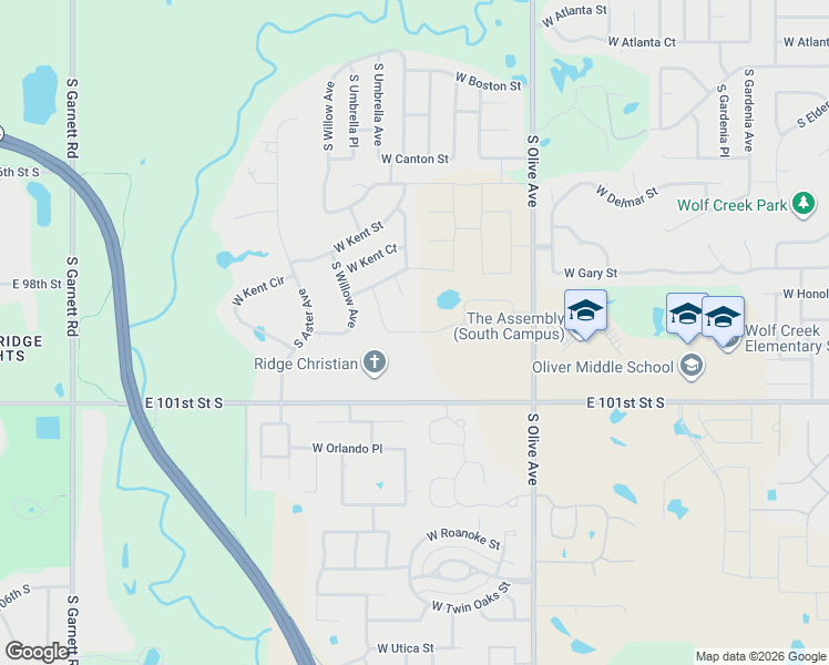 map of restaurants, bars, coffee shops, grocery stores, and more near 4007 West Laredo Place in Broken Arrow