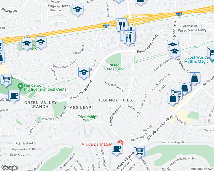map of restaurants, bars, coffee shops, grocery stores, and more near 1855 Vista Pointe Avenue in Henderson