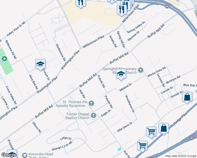 map of restaurants, bars, coffee shops, grocery stores, and more near 2509 Pulaski Road in Knoxville