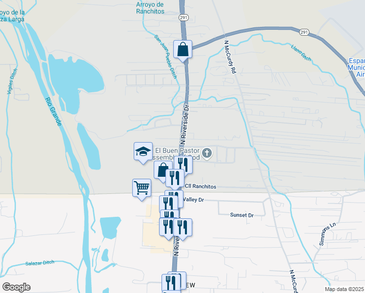 map of restaurants, bars, coffee shops, grocery stores, and more near 600 Mountain View Street in Española