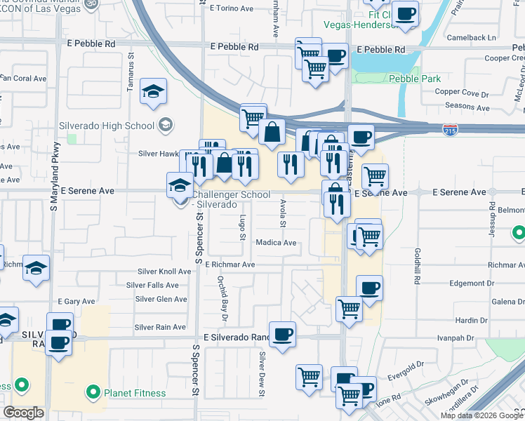 map of restaurants, bars, coffee shops, grocery stores, and more near 2094 Lipari Court in Las Vegas