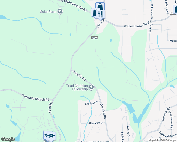 map of restaurants, bars, coffee shops, grocery stores, and more near 2429 Darwick Road in Winston-Salem