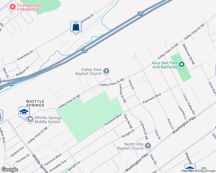 map of restaurants, bars, coffee shops, grocery stores, and more near 3501 Valley Stream Way in Knoxville