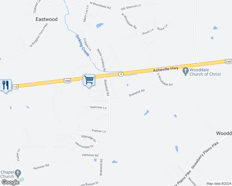 map of restaurants, bars, coffee shops, grocery stores, and more near 164 Nicole Chase Lane in Knoxville