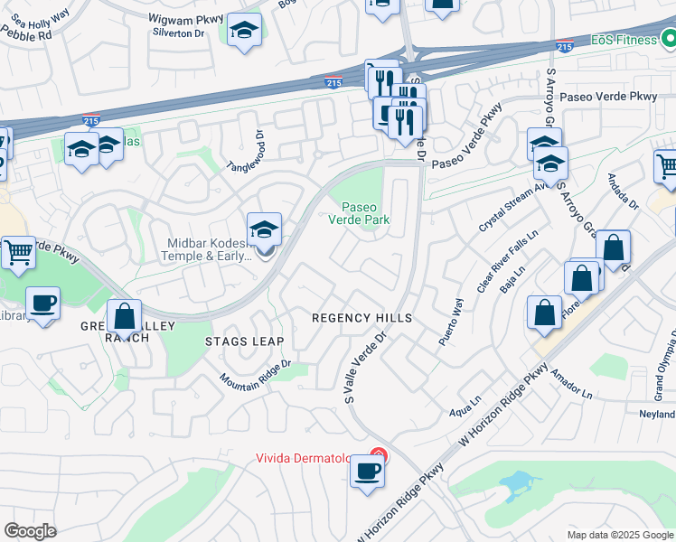 map of restaurants, bars, coffee shops, grocery stores, and more near 1855 Vista Pointe Avenue in Henderson