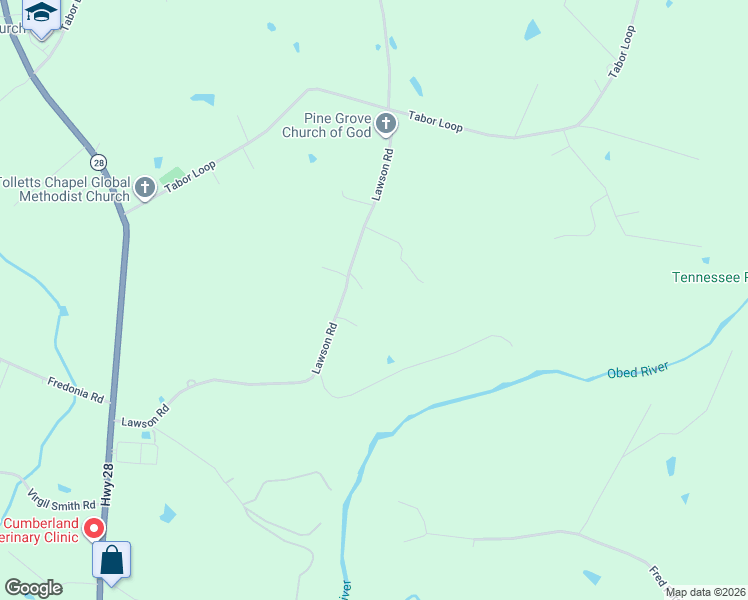 map of restaurants, bars, coffee shops, grocery stores, and more near 798 Lawson Road in Crossville