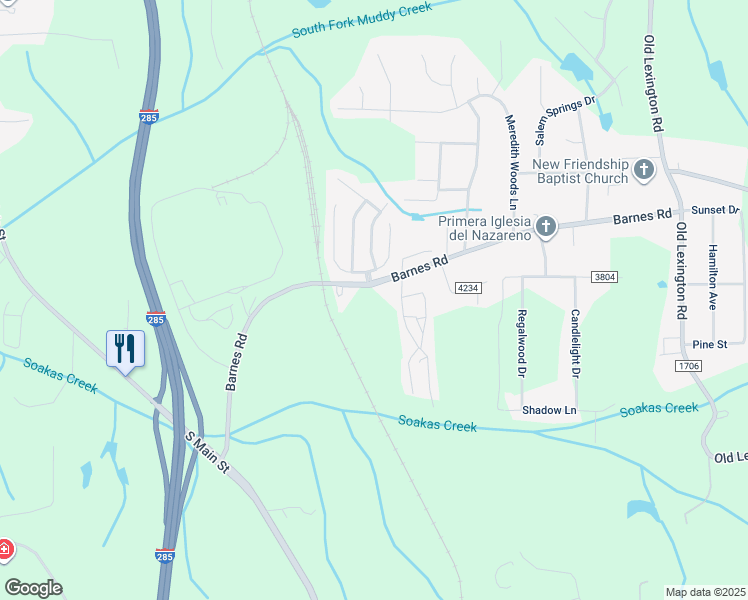 map of restaurants, bars, coffee shops, grocery stores, and more near 338 Barnes Road in Winston-Salem