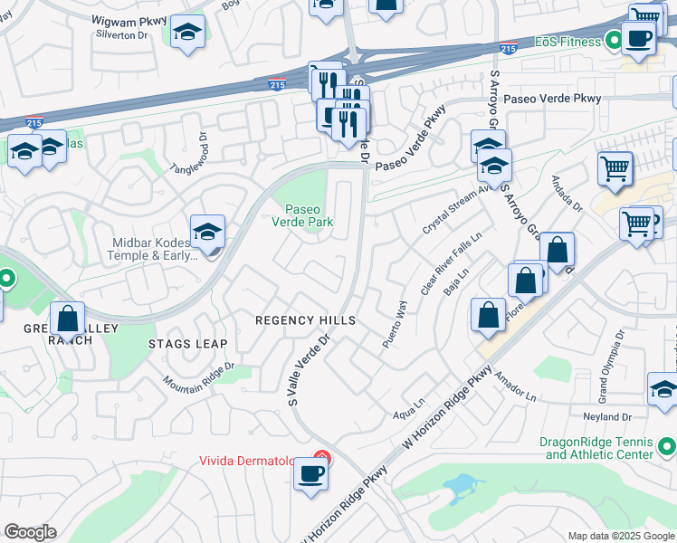 map of restaurants, bars, coffee shops, grocery stores, and more near 271 Cattlebaron Terrace in Henderson