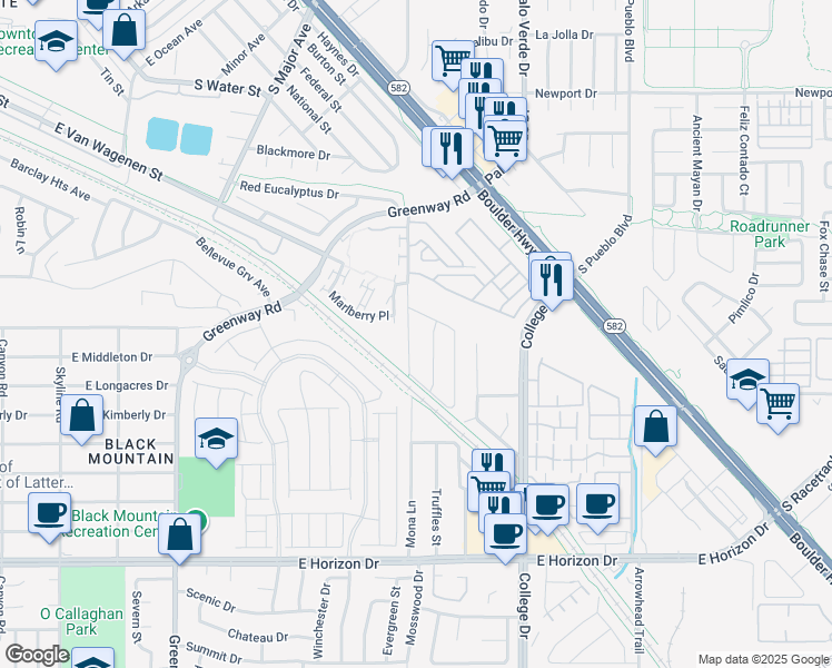 map of restaurants, bars, coffee shops, grocery stores, and more near 508 Mona Lane in Henderson
