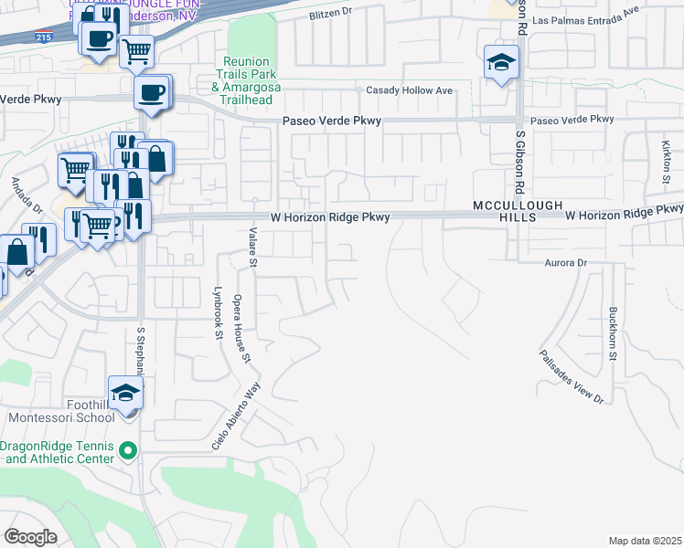 map of restaurants, bars, coffee shops, grocery stores, and more near 1176 El Nido Court in Henderson