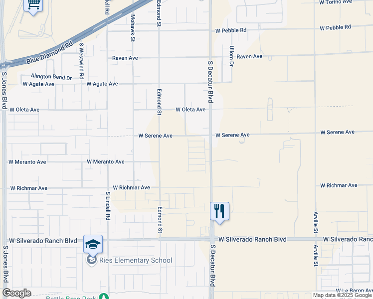 map of restaurants, bars, coffee shops, grocery stores, and more near Parker Mesa Street in Las Vegas