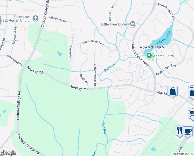 map of restaurants, bars, coffee shops, grocery stores, and more near 2011 Kildare Woods Drive in Greensboro