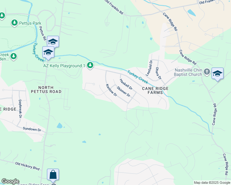 map of restaurants, bars, coffee shops, grocery stores, and more near 2549 Kanlow Drive in Nashville