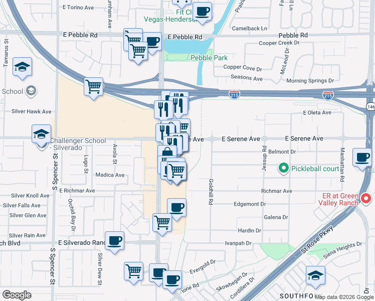 map of restaurants, bars, coffee shops, grocery stores, and more near 3019 Belmont Dr in Henderson