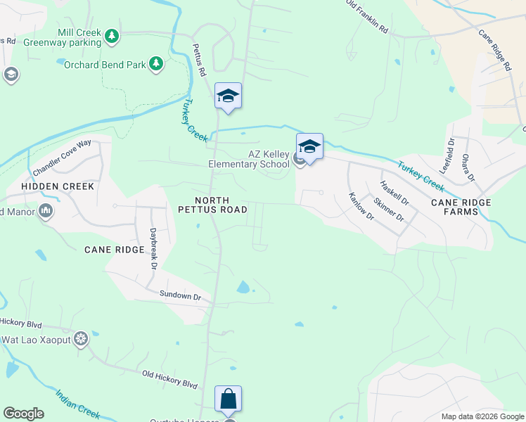 map of restaurants, bars, coffee shops, grocery stores, and more near 5866 Pettus Road in Nashville