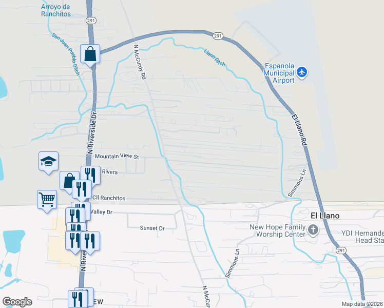 map of restaurants, bars, coffee shops, grocery stores, and more near 1011 Calle Morena in Española