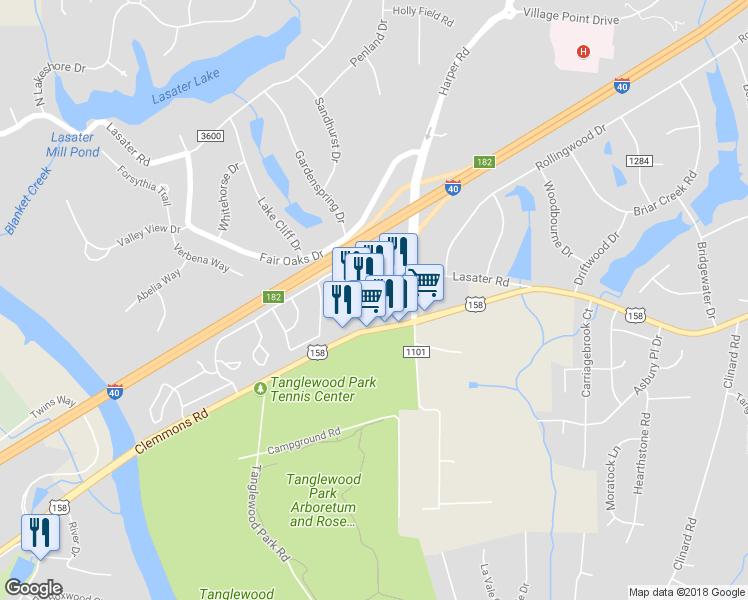 map of restaurants, bars, coffee shops, grocery stores, and more near 4120 Clemmons Road in Clemmons
