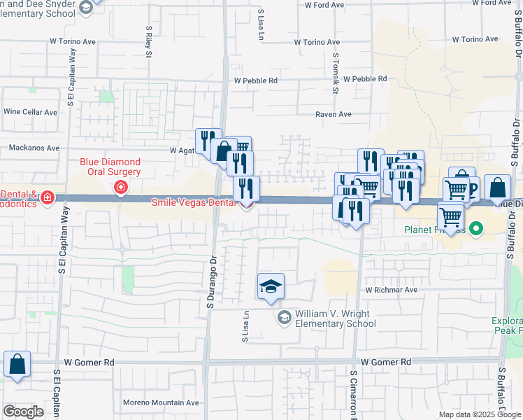 map of restaurants, bars, coffee shops, grocery stores, and more near 8486 Classique Avenue in Las Vegas