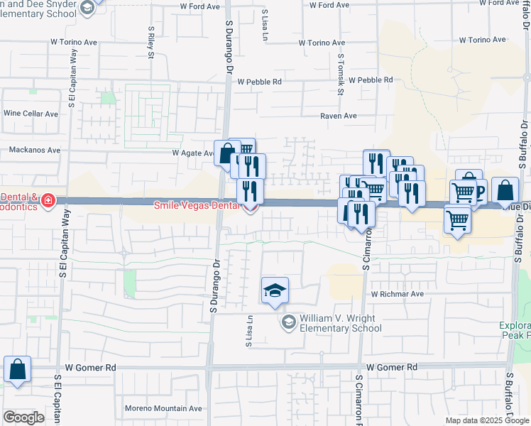 map of restaurants, bars, coffee shops, grocery stores, and more near 8486 Classique Avenue in Las Vegas
