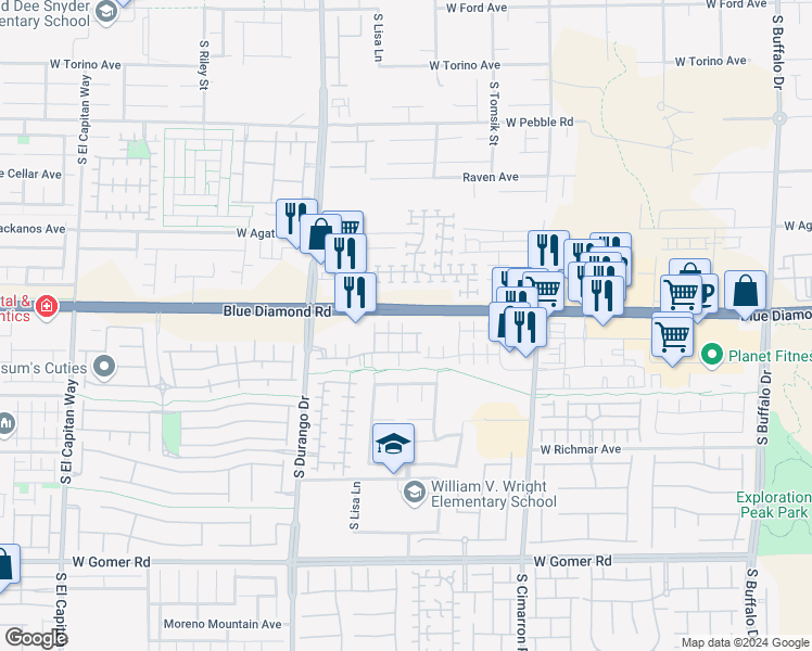 map of restaurants, bars, coffee shops, grocery stores, and more near 8430 Classique Avenue in Las Vegas