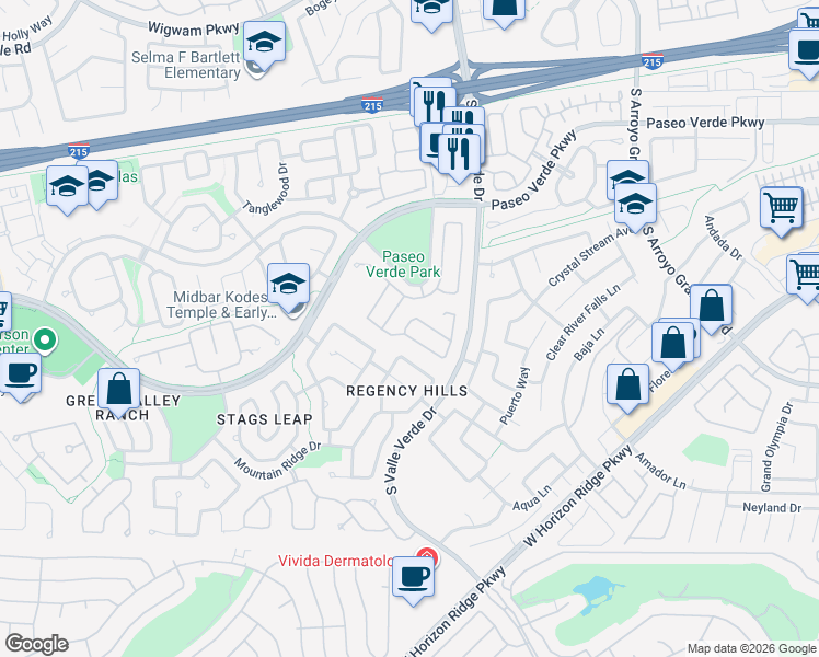 map of restaurants, bars, coffee shops, grocery stores, and more near 1846 Vista Pointe Avenue in Henderson