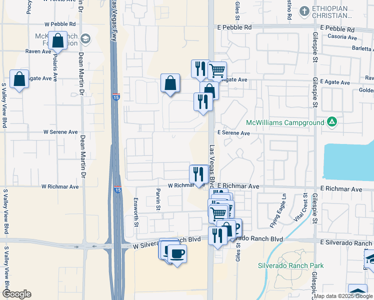map of restaurants, bars, coffee shops, grocery stores, and more near 2455 West Serene Avenue in Las Vegas
