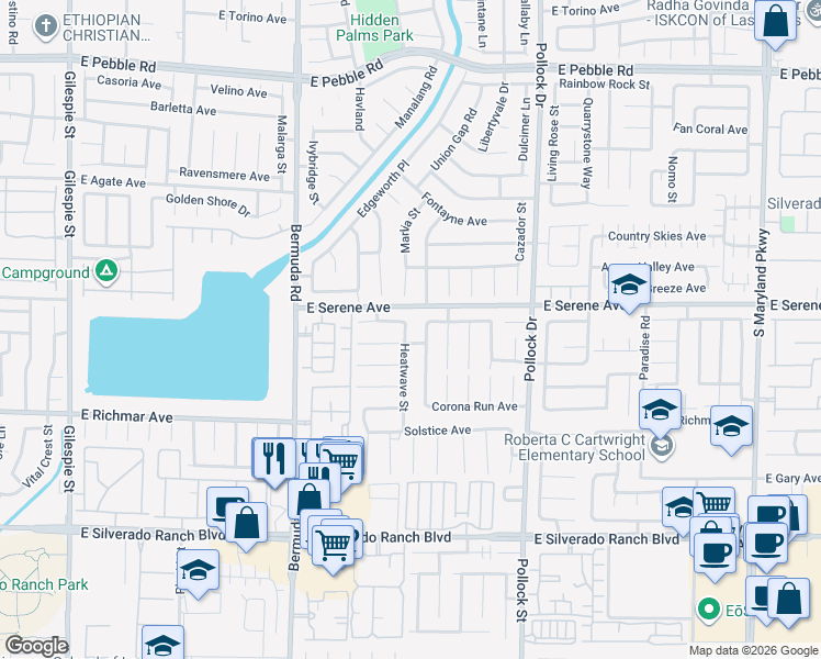 map of restaurants, bars, coffee shops, grocery stores, and more near 610 Artrea Place in Las Vegas