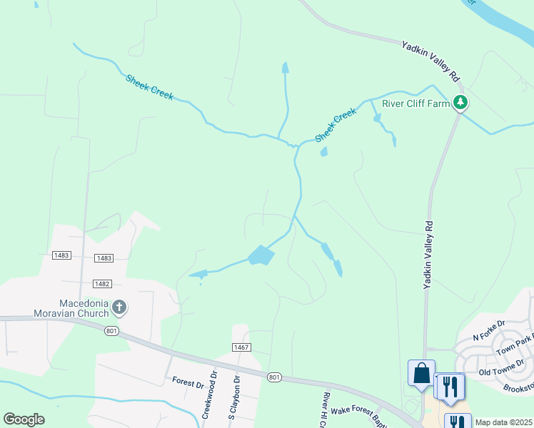 map of restaurants, bars, coffee shops, grocery stores, and more near 255 Morning Star Drive in Advance