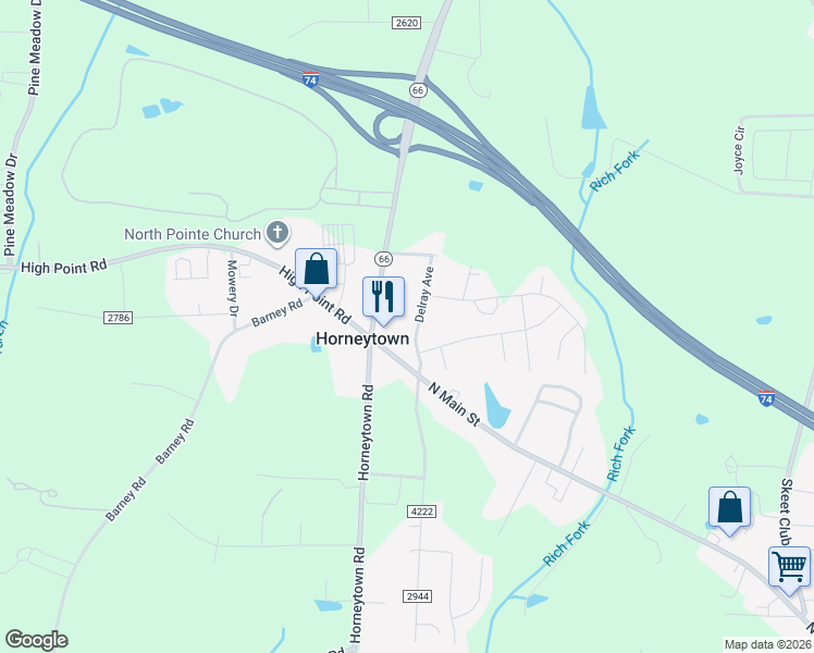 map of restaurants, bars, coffee shops, grocery stores, and more near 112 Delray Avenue in High Point