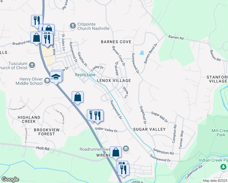 map of restaurants, bars, coffee shops, grocery stores, and more near 2404 Anson Lane in Nashville