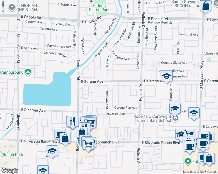 map of restaurants, bars, coffee shops, grocery stores, and more near 610 Artrea Place in Las Vegas