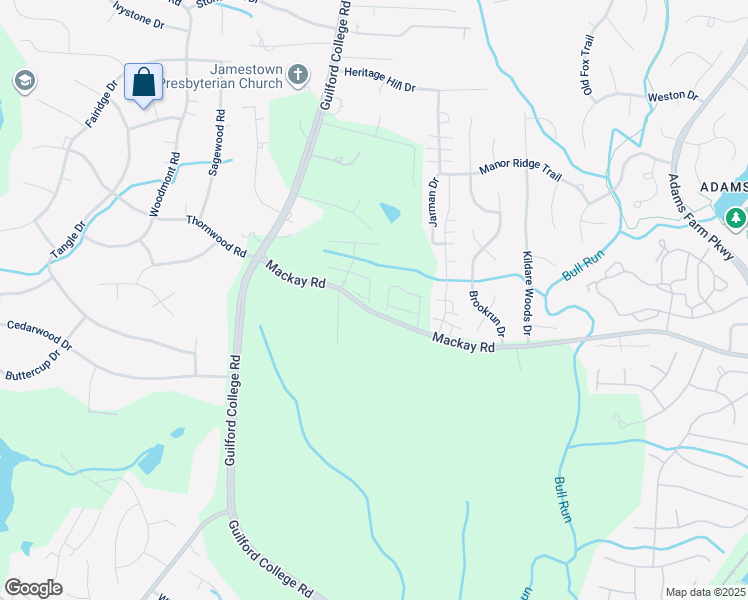 map of restaurants, bars, coffee shops, grocery stores, and more near 222 Jordan Ridge Way in Jamestown