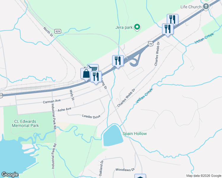 map of restaurants, bars, coffee shops, grocery stores, and more near 223 Long Street in New Johnsonville