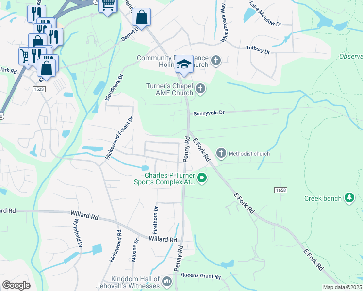 map of restaurants, bars, coffee shops, grocery stores, and more near 2986 Cloverwood Drive in High Point