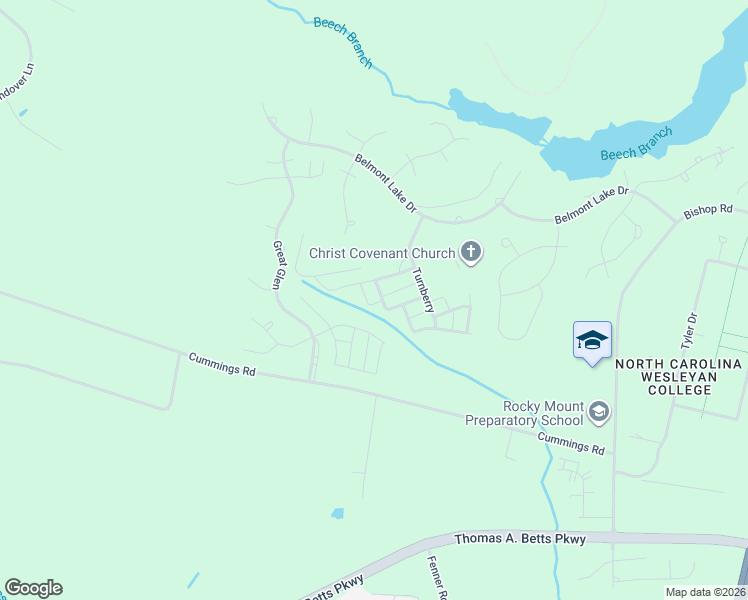 map of restaurants, bars, coffee shops, grocery stores, and more near Ladybank in Rocky Mount