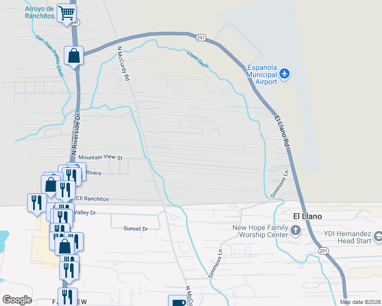 map of restaurants, bars, coffee shops, grocery stores, and more near 1011 Calle Morena in Española