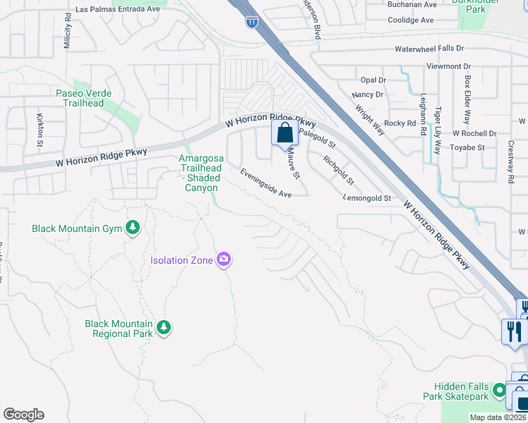 map of restaurants, bars, coffee shops, grocery stores, and more near 198 Shaded Canyon Drive in Henderson