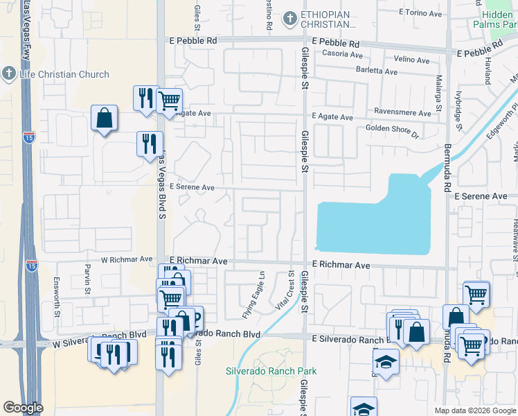 map of restaurants, bars, coffee shops, grocery stores, and more near 121 Windy Creek Avenue in Las Vegas
