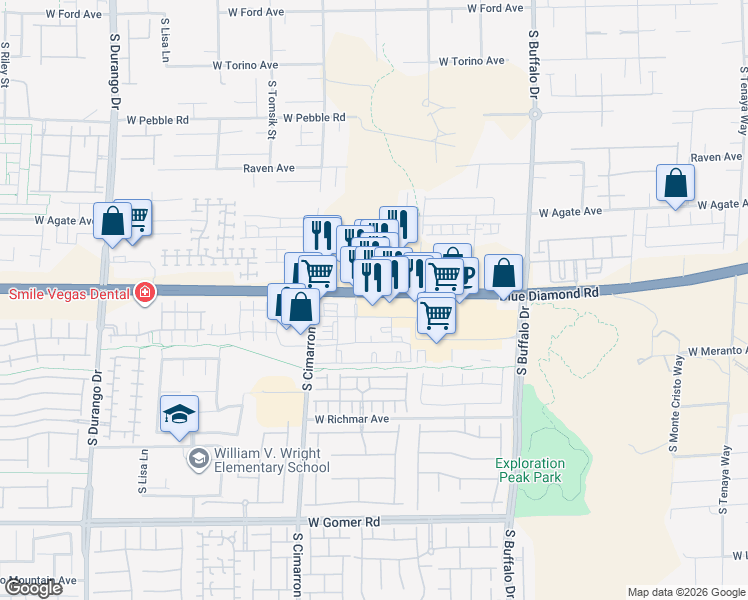 map of restaurants, bars, coffee shops, grocery stores, and more near 8085 Blue Diamond Road in Las Vegas