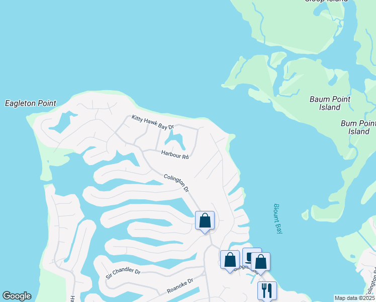 map of restaurants, bars, coffee shops, grocery stores, and more near 326 Harbour Road in Kill Devil Hills
