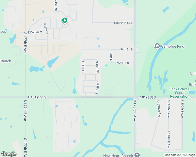 map of restaurants, bars, coffee shops, grocery stores, and more near 3505 South 18th Street in Broken Arrow