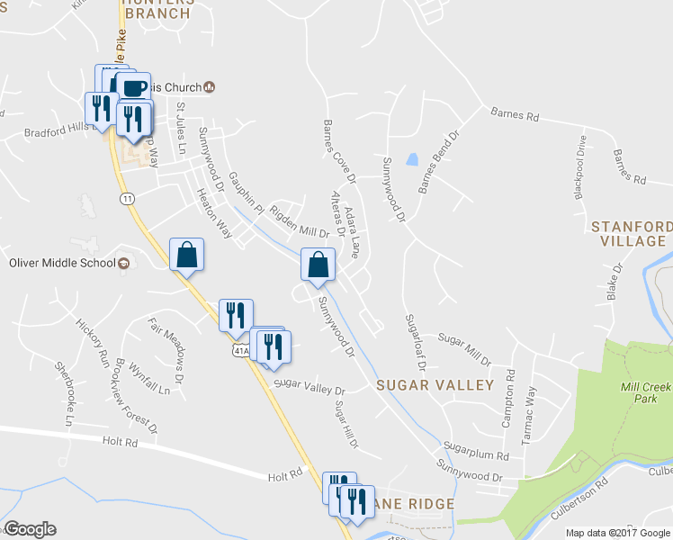 map of restaurants, bars, coffee shops, grocery stores, and more near 2606 Avery Park Drive in Nashville