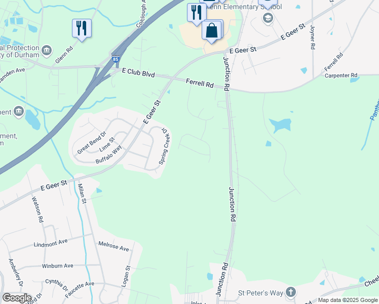 map of restaurants, bars, coffee shops, grocery stores, and more near 1016 Ringhill Bluff Drive in Durham