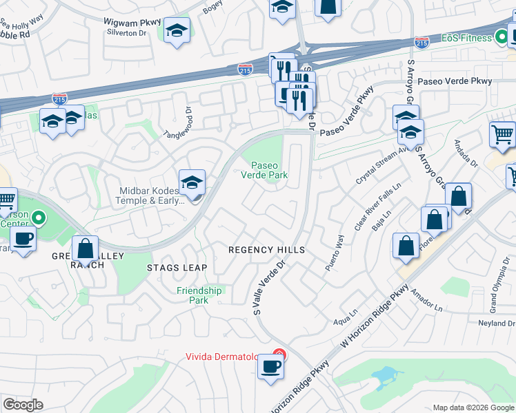 map of restaurants, bars, coffee shops, grocery stores, and more near 1843 Vista Pointe Avenue in Henderson